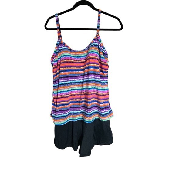 Trimshaper Womens Striped Swim Dress Plus Size 14 Vacation Getaway Coastal Chic - Picture 2 of 7